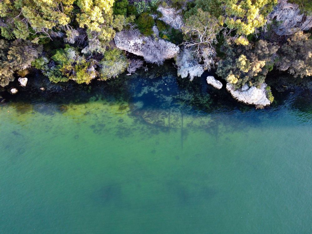 City of Perth and Mayfield shipwrecks from above. City of Perth is closest to the shore, with the Mayfield just visible further out.photo;Patrick.Morrison.jpeg