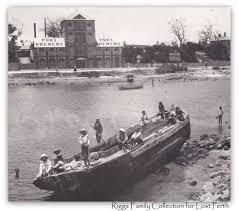Kids playing on abandoned Barge at North Fremantle photo old postcard